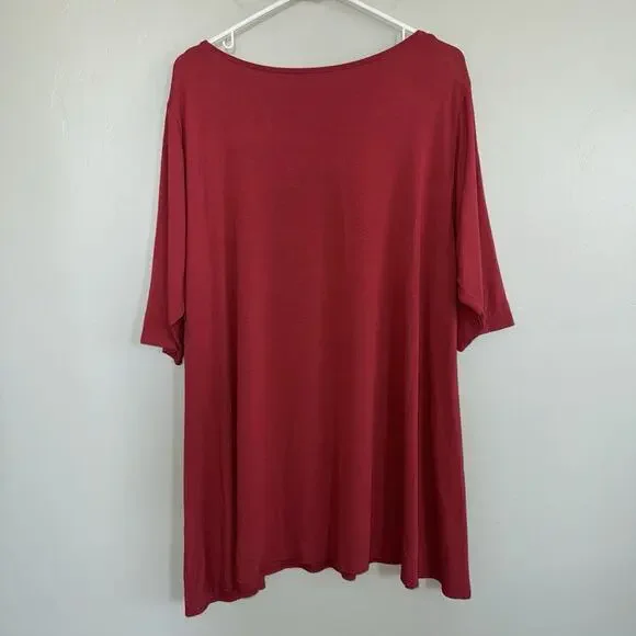 Eileen Fisher Women Tunic Top Dress Sz 2X Burgundy Red Scoop Neck Short Sleeve - Picture 5 of 9